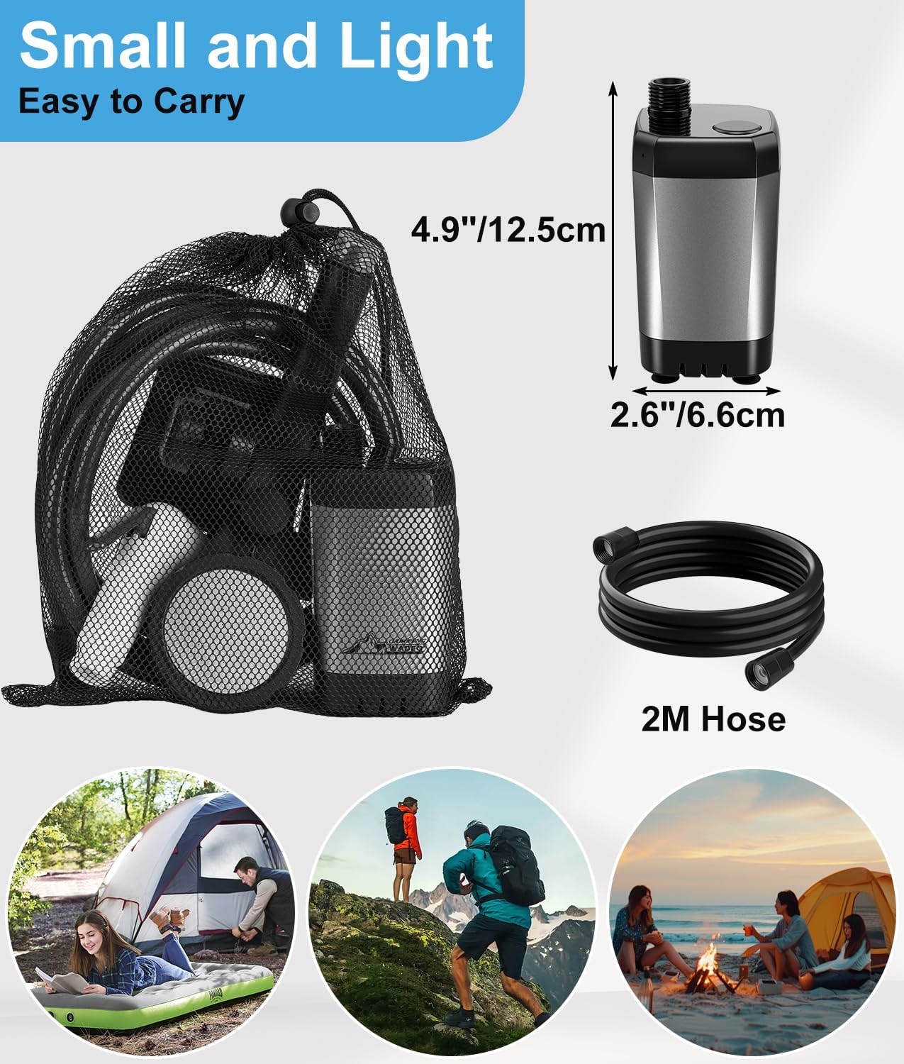 Кемпінговий душ 6000 mAh з насосом, дисплеєм температури та шлангом 2 м - мініатюра 11