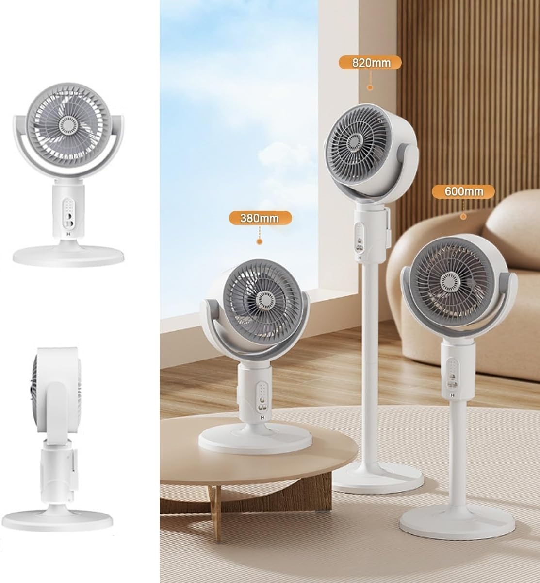 Електричний підлоговий вентилятор Midsummer з пультом, таймером до 8 годин і 5 режимами обдуву • Тихий вентилятор з поворотною головою, регулюванням висоти та зарядкою USB Type-C