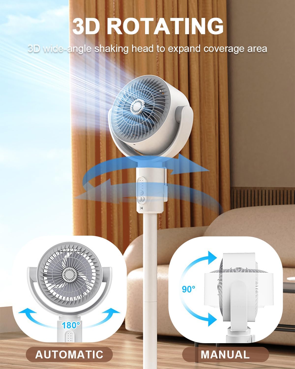 Електричний підлоговий вентилятор Midsummer з пультом, таймером до 8 годин і 5 режимами обдуву - мініатюра 8