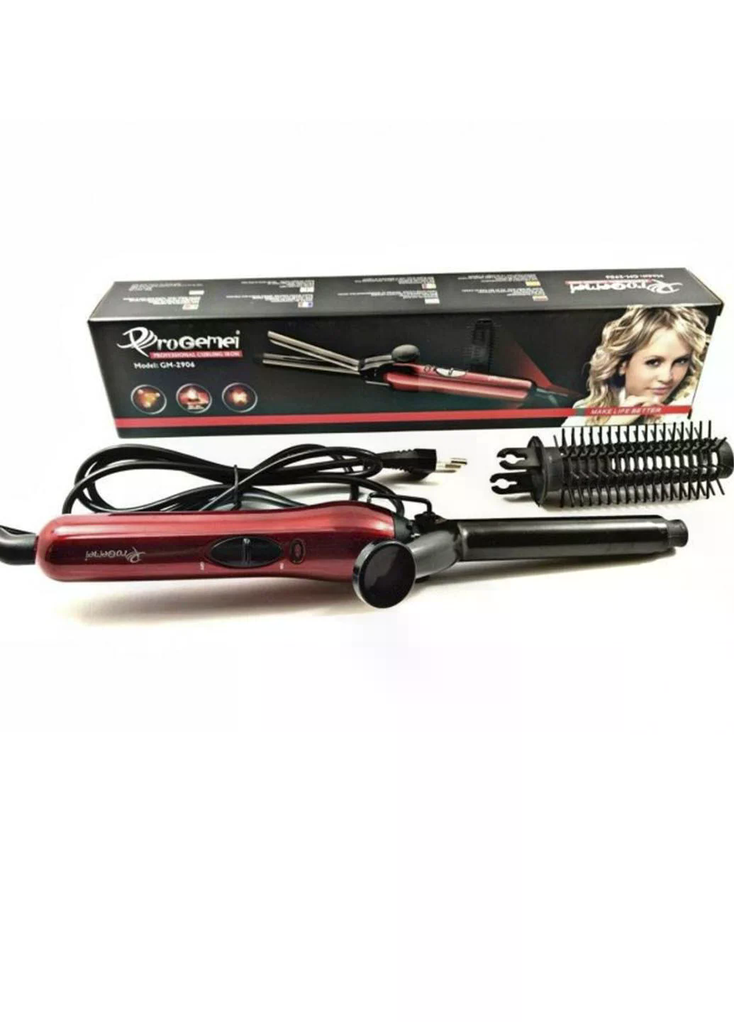 Плойка для волосся GEMEI GM-2906 з насадкою-щіткою 2 в 1 - мініатюра 1