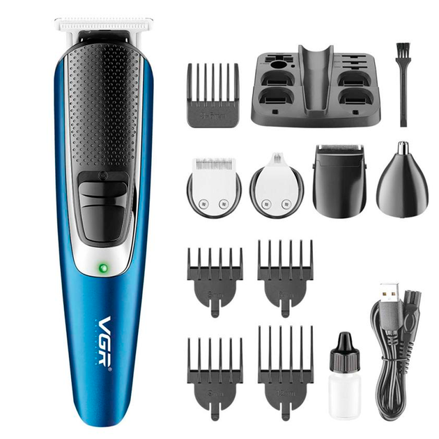 Машинка для стрижки VGR V-172 з насадками для волосся, бороди та тіла • Акумуляторний тример для окантовки, носа і вух з Li-Ion акумулятором та USB-зарядкою