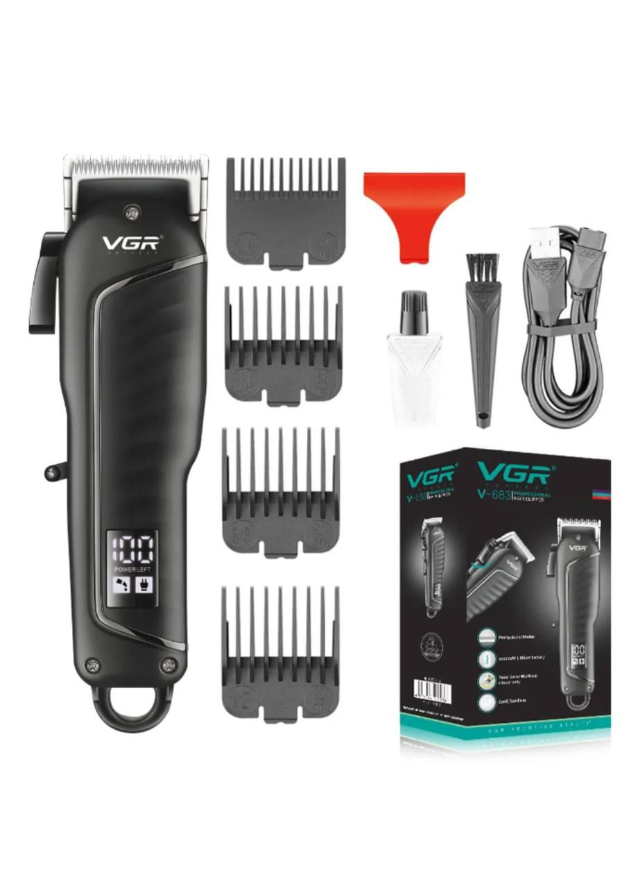 Професійна машинка для стрижки VGR V-683 для волосся та бороди • Акумуляторний тример з LED-дисплеєм, USB-зарядкою та насадками 3/6/9/12 мм