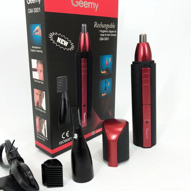 Тример для носа і вух, окантування бороди та вусів GEMEI GM-3001 2 в 1 акумуляторний тример з насадками