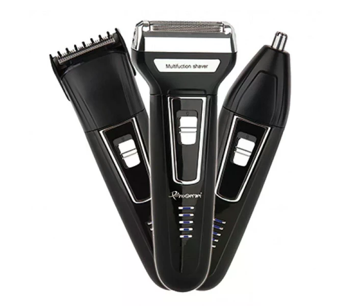 Чоловічий тример-бритва 3 в 1 GEMEI GM-573 для бороди, вусів, носа і вух • Акумуляторна електробритва з насадками для окантування та догляду