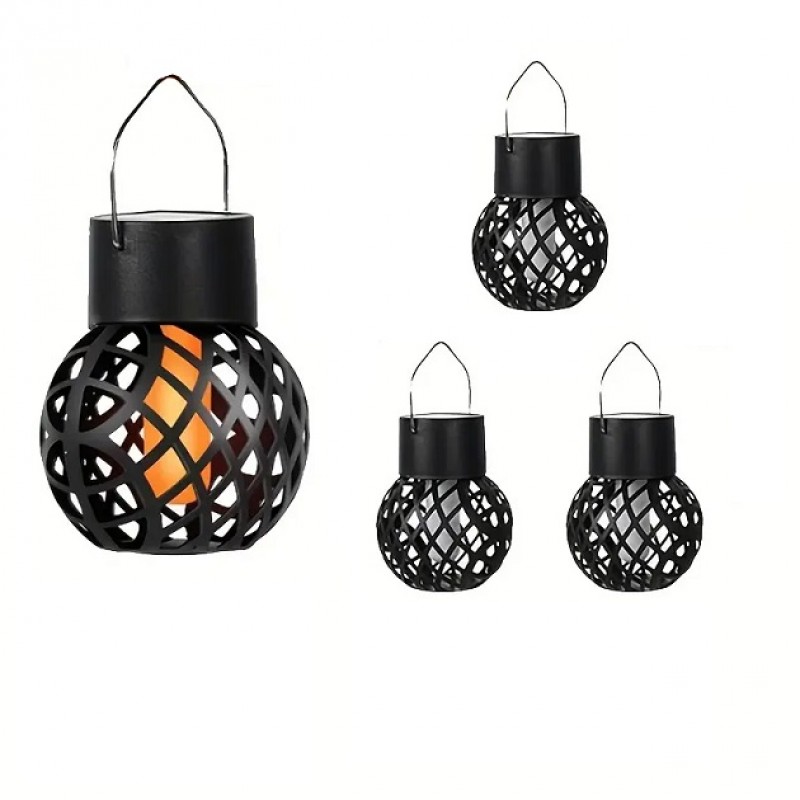Садовий підвісний світильник з ефектом вогню на сонячній батареї • Вуличний декоративний LED ліхтар для саду, тераси, альтанки та двору (4 шт. в упаковці, ціна за 1 шт.)