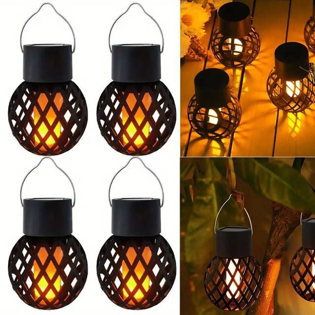 Підвісний садовий світильник на сонячній батареї з ефектом вогню - мініатюра 2