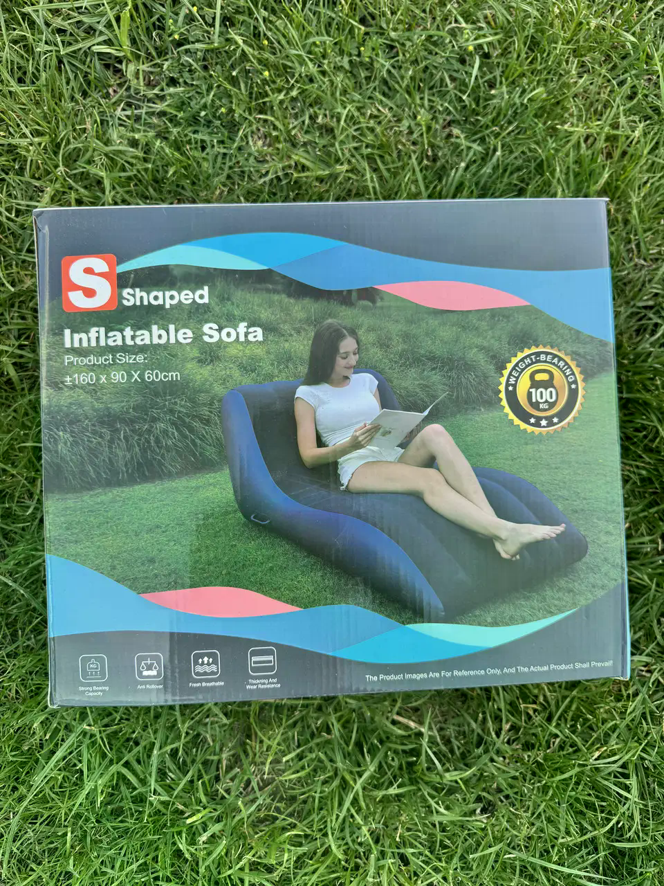 Надувне крісло S-подібне 160х90х60 см з пуфом і насосом - мініатюра 6