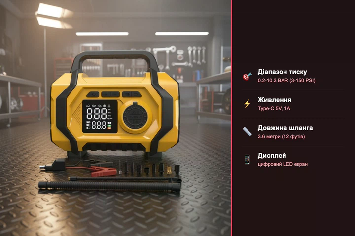 Портативний автомобільний компресор ATJ-201 жовтий - мініатюра 2