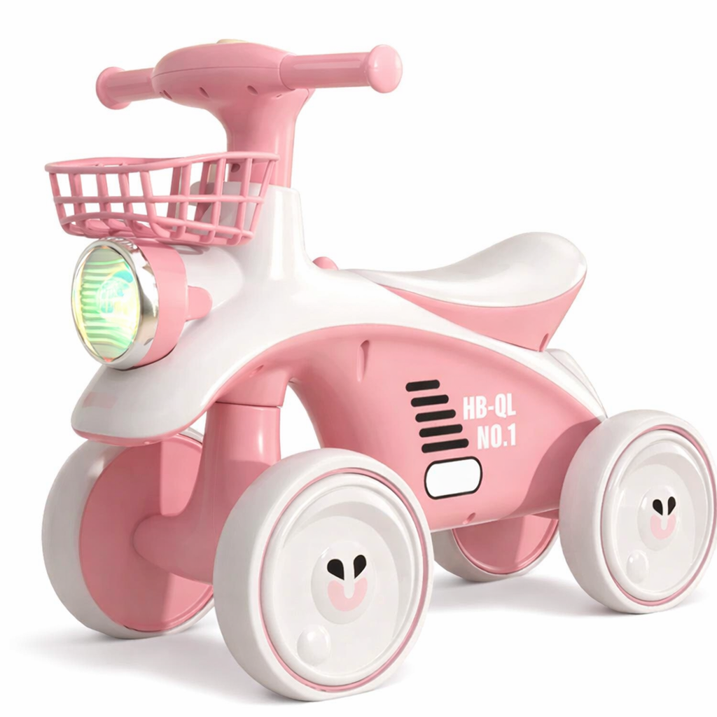 Дитячий 4-колісний біговел X-625 рожевий зі світловими та звуковими ефектами • Біговел-каталка для малюків зі стійкою конструкцією, широкими колесами та захистом від перекидання