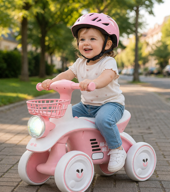 Дитячий 4-колісний біговел X-625 рожевий зі світлом і звуком - мініатюра 4