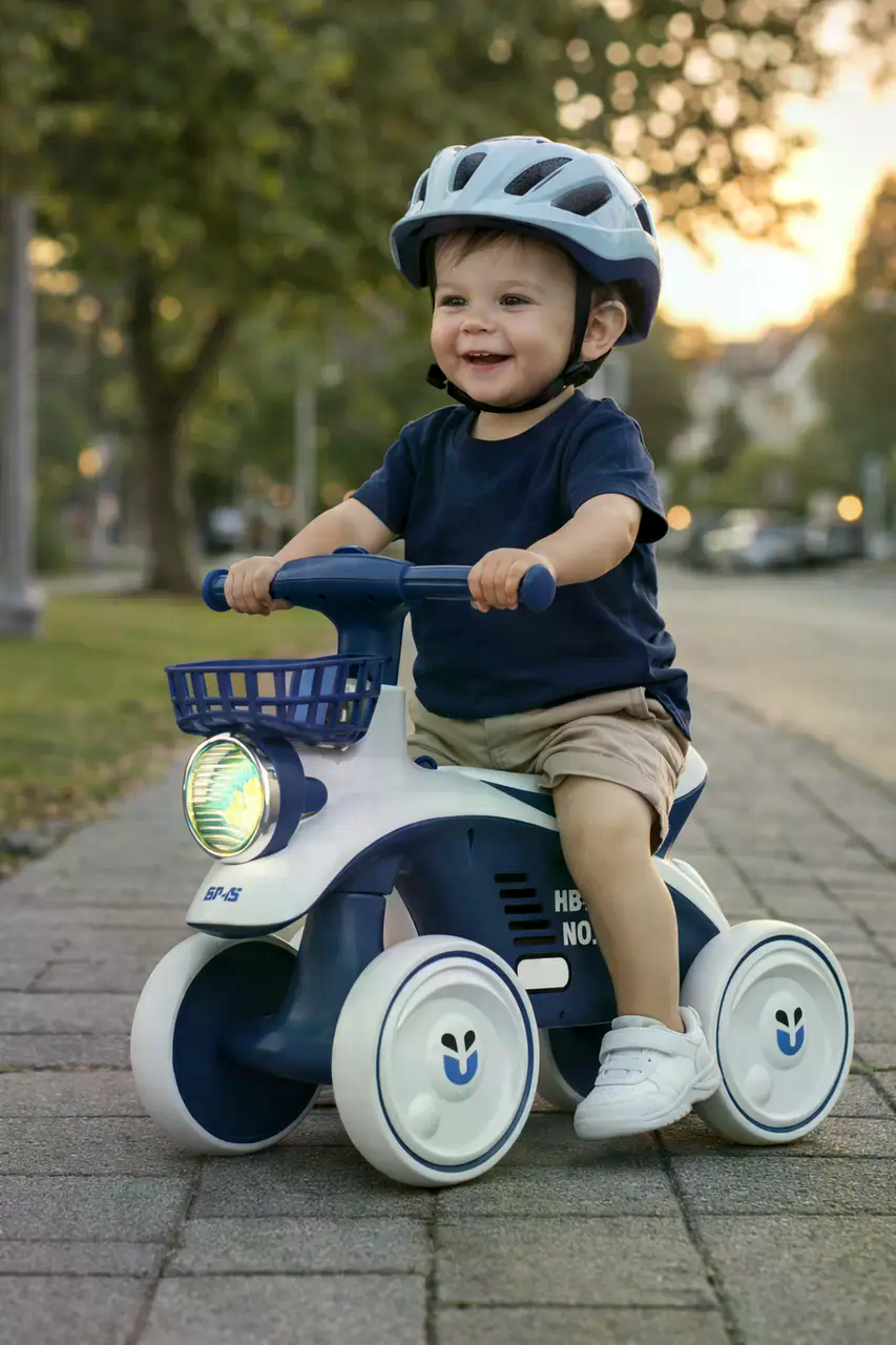 Дитячий 4-колісний біговел X-625 синій зі світлом і звуком - мініатюра 5
