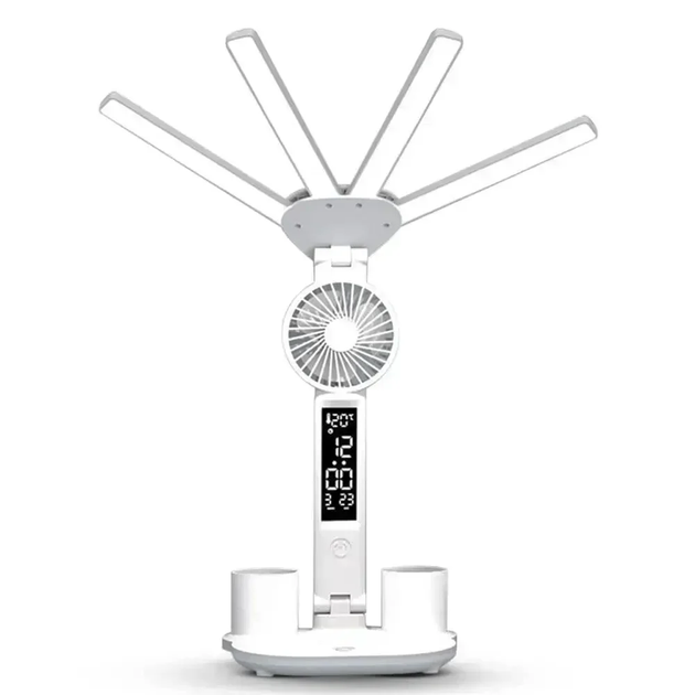 Настільна LED-лампа KRX-1011 з вентилятором, годинником і підставкою - мініатюра 1