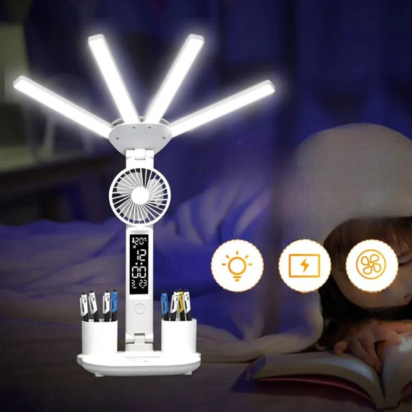 Настільна LED-лампа KRX-1011 з вентилятором, годинником і підставкою - мініатюра 5