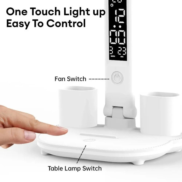 Настільна LED-лампа KRX-1011 з вентилятором, годинником і підставкою - мініатюра 7