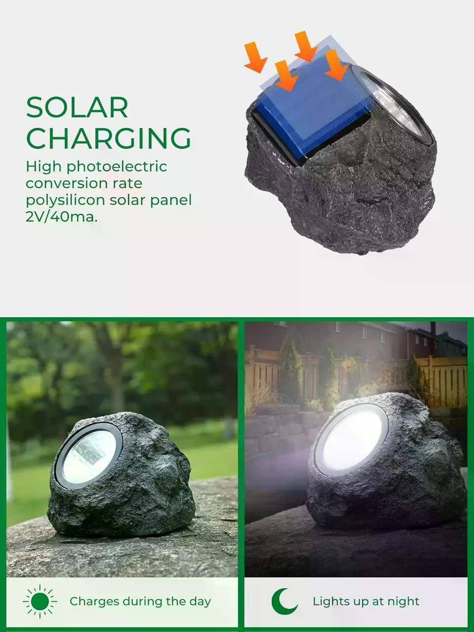 Садовий світильник Garden Light Stone на сонячній батареї - мініатюра 7
