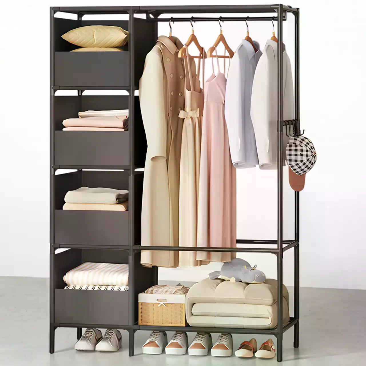 Відкрита стійка-вішалка для одягу NF-2309/MDS-201 • Підлогова шафа-органайзер з полицями та гачками 170х105х45 см