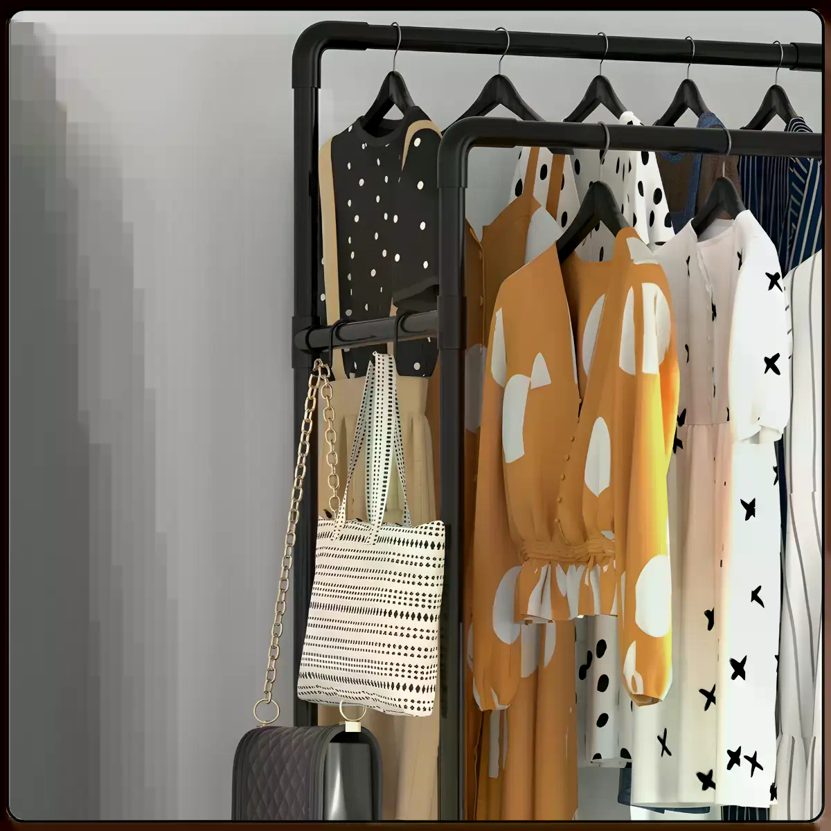 Підлогова вішалка-стійка для одягу 2453/YH9918-3 з полицями та двома перекладинами - мініатюра 5