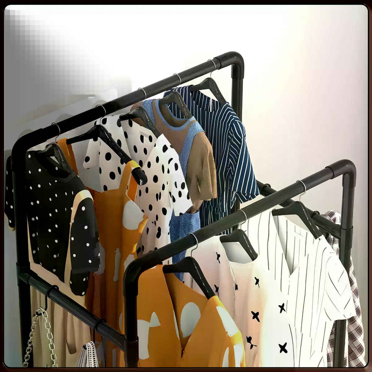 Підлогова вішалка-стійка для одягу 2453/YH9918-3 з полицями та двома перекладинами - мініатюра 9