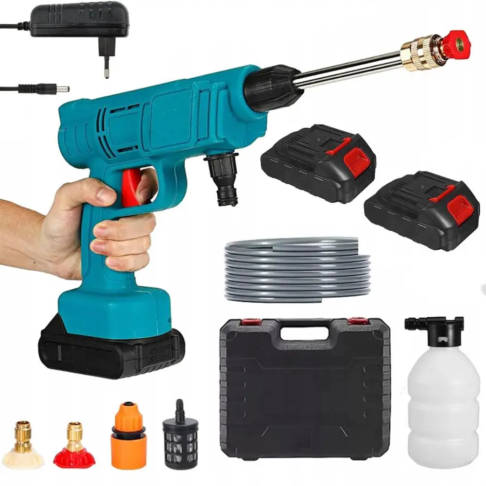 Акумуляторна мийка високого тиску 48V з піногенератором 2 акумулятори синя - мініатюра 3