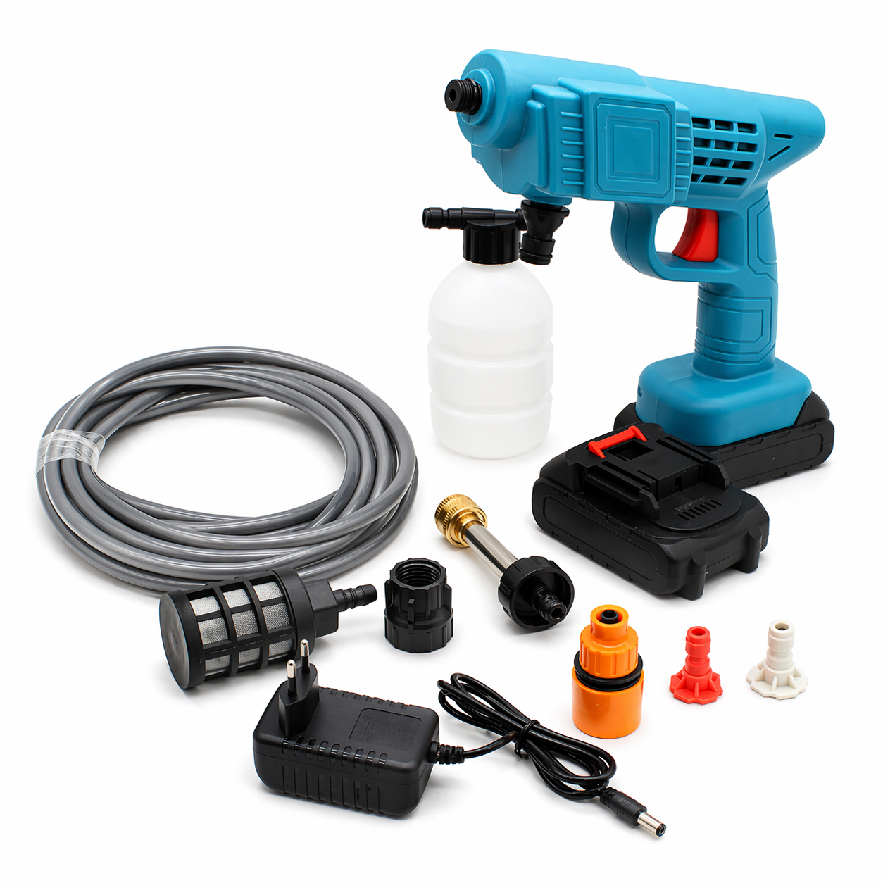 Акумуляторна мийка високого тиску 48V з піногенератором 2 акумулятори синя - мініатюра 7