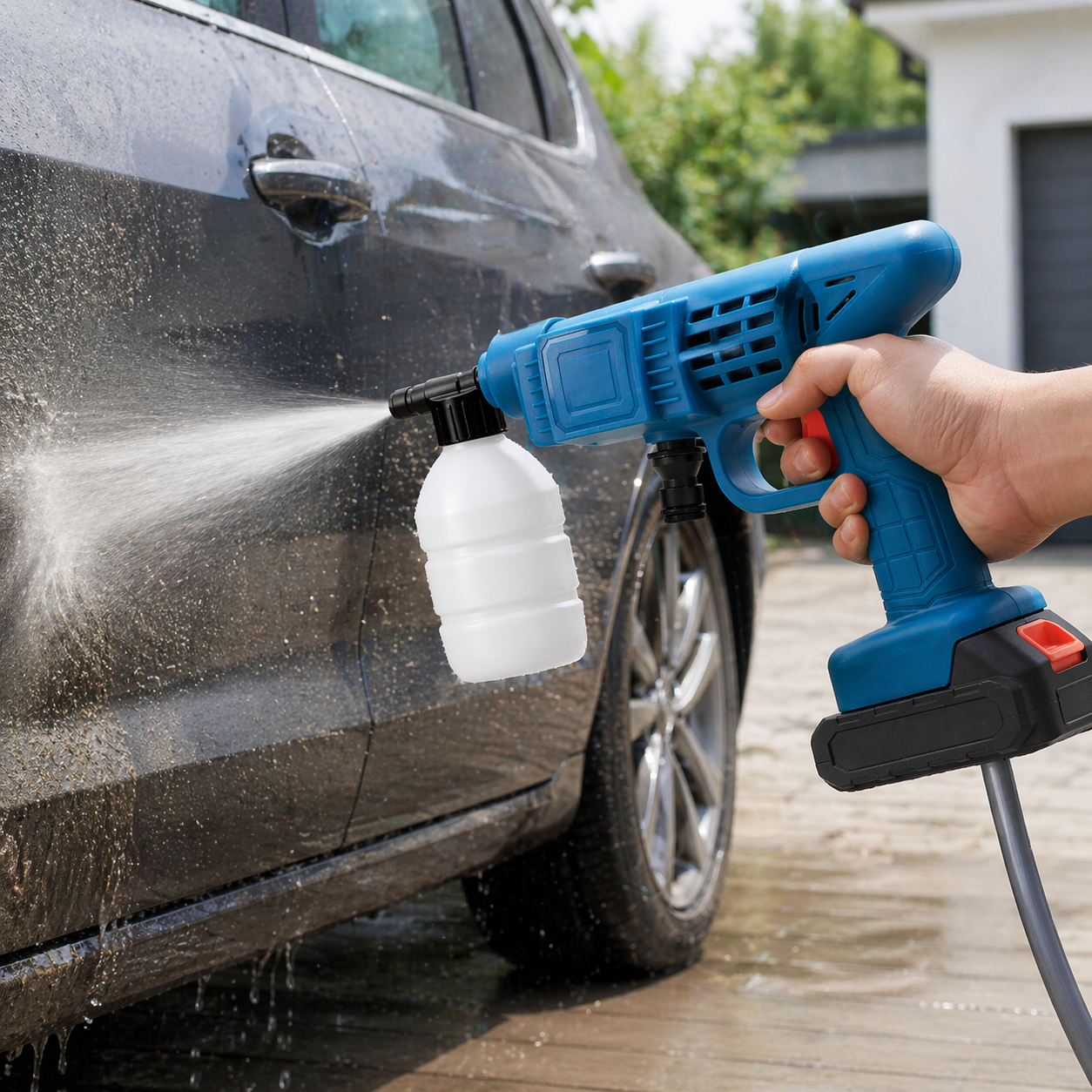 Акумуляторна мийка високого тиску 48V з піногенератором 2 акумулятори синя - мініатюра 9