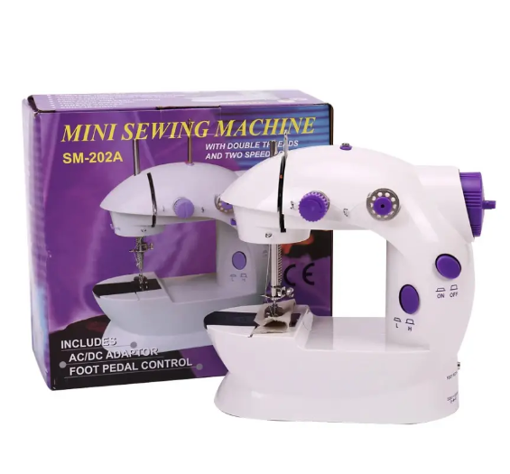 Швейна міні машинка Mini Sewing Machine SM-202A 4 в 1 портативна домашня машинка для шиття від мережі / батарей / педалі