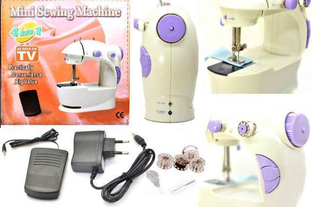 Швейна міні машинка Mini Sewing Machine SM-202A 4 в 1 портативна домашня машинка для шиття від мережі / батарей / педалі - мініатюра 4