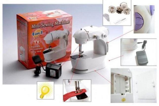 Швейна міні машинка Mini Sewing Machine SM-202A 4 в 1 портативна домашня машинка для шиття від мережі / батарей / педалі - мініатюра 5
