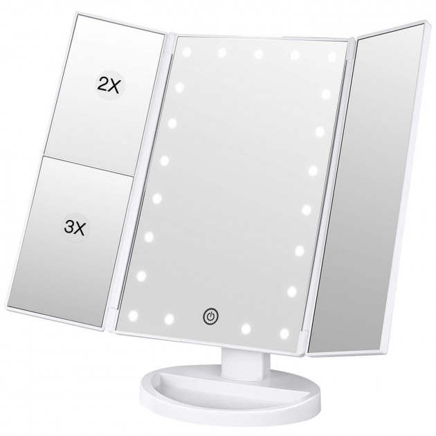 Потрійне косметичне дзеркало для макіяжу з підсвіткою LED Magnifying Mirror - мініатюра 3