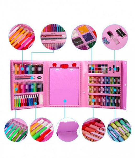 Розкладний набір для малювання з мольбертом, 208 предметів ∙ Дитячий набір для творчості, Рожевий - мініатюра 4