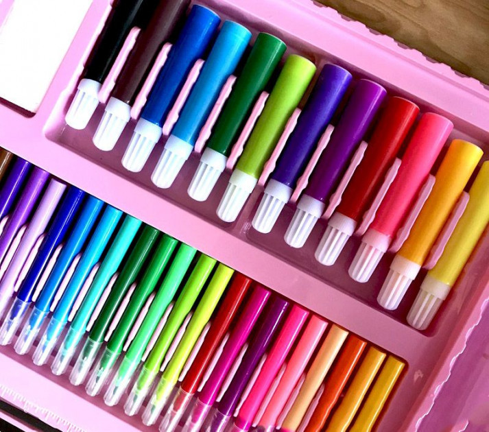 Розкладний набір для малювання з мольбертом, 208 предметів ∙ Дитячий набір для творчості, Рожевий - мініатюра 6