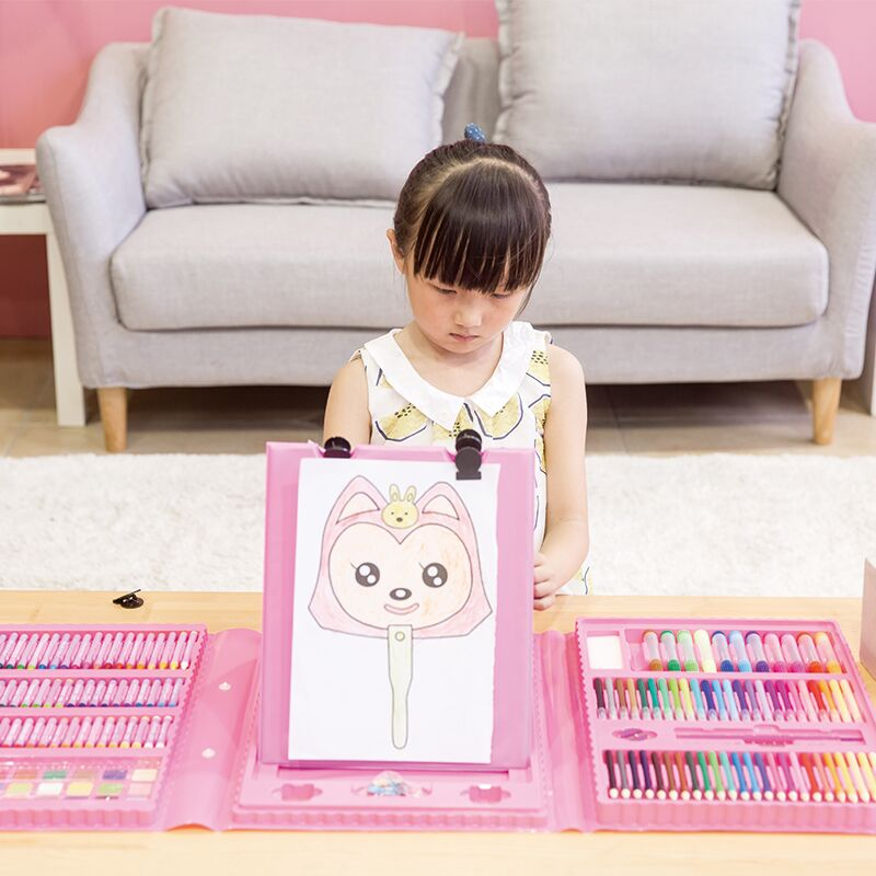 Розкладний набір для малювання з мольбертом, 208 предметів ∙ Дитячий набір для творчості, Рожевий - мініатюра 7
