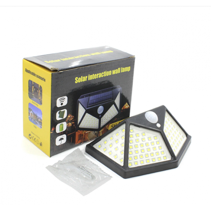 Вуличний настінний світильник Lesko SH-100 на сонячній батареї з датчиком руху 100 LED діодів - мініатюра 2