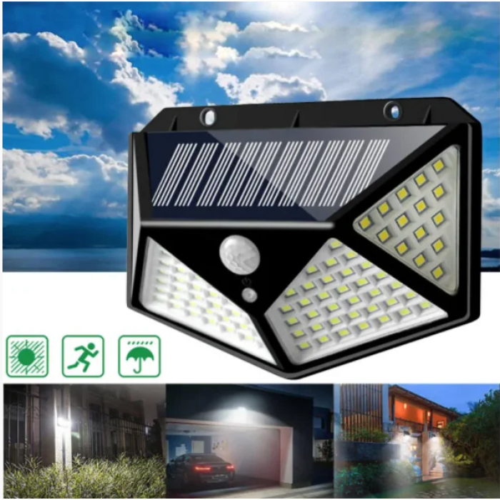 Вуличний настінний світильник Lesko SH-100 на сонячній батареї з датчиком руху 100 LED діодів - мініатюра 3