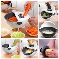 Овочерізка - мультислайсер з кошиком 9 в 1 WET BASKET VEGETABLE CUTTER Багатофункціональна ручна терка-шинковка з ємністю - мініатюра 3