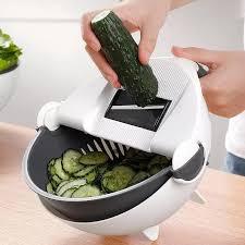Овочерізка - мультислайсер з кошиком 9 в 1 WET BASKET VEGETABLE CUTTER Багатофункціональна ручна терка-шинковка з ємністю - мініатюра 4