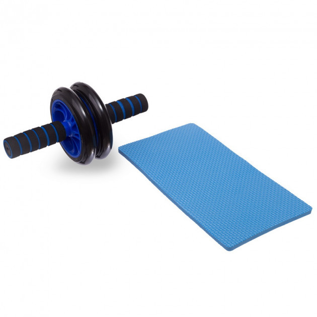 Ролик - тренажер для преса з килимком Double wheel Abs health abdomen round ∙ Гімнастичне спортивне фітнес колесо