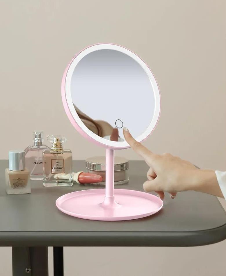 Косметичне настільне кругле дзеркало для макіяжу з LED підсвіткою - мініатюра 3