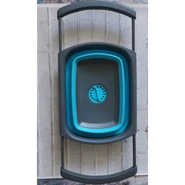 Складаний силіконовий мийний кошик JM-608 Раковина зі зливом для миття фруктів та овочів, з розсувними ручками - мініатюра 3