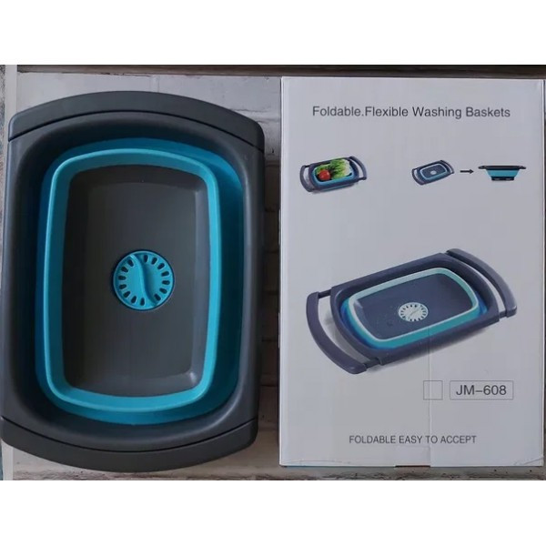 Складаний силіконовий мийний кошик JM-608 Раковина зі зливом для миття фруктів та овочів, з розсувними ручками - мініатюра 4