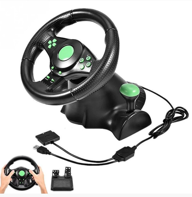 Джойстик кермо ігрове 3 В 1 Vibration Steering Wheel PS2/PS3/PC USB з вібровіддачею/ Ігрове спортивне кермо