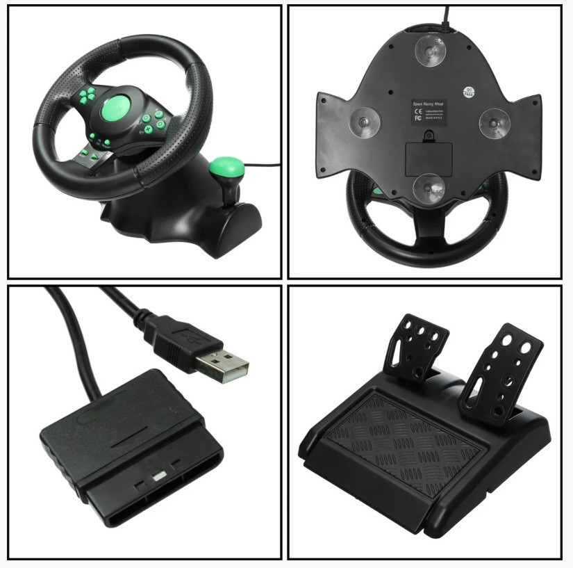 Джойстик кермо ігрове 3 В 1 Vibration Steering Wheel PS2/PS3/PC USB з вібровіддачею/ Ігрове спортивне кермо - мініатюра 2