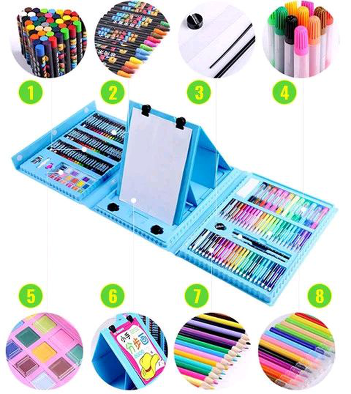 Дитячий розкладний набір для малювання з мольбертом, 208 предметів ∙ Художній набір для творчості ∙ Фломастери ∙ Фарби ∙ Пастельна крейда ∙ Планшет - мініатюра 5