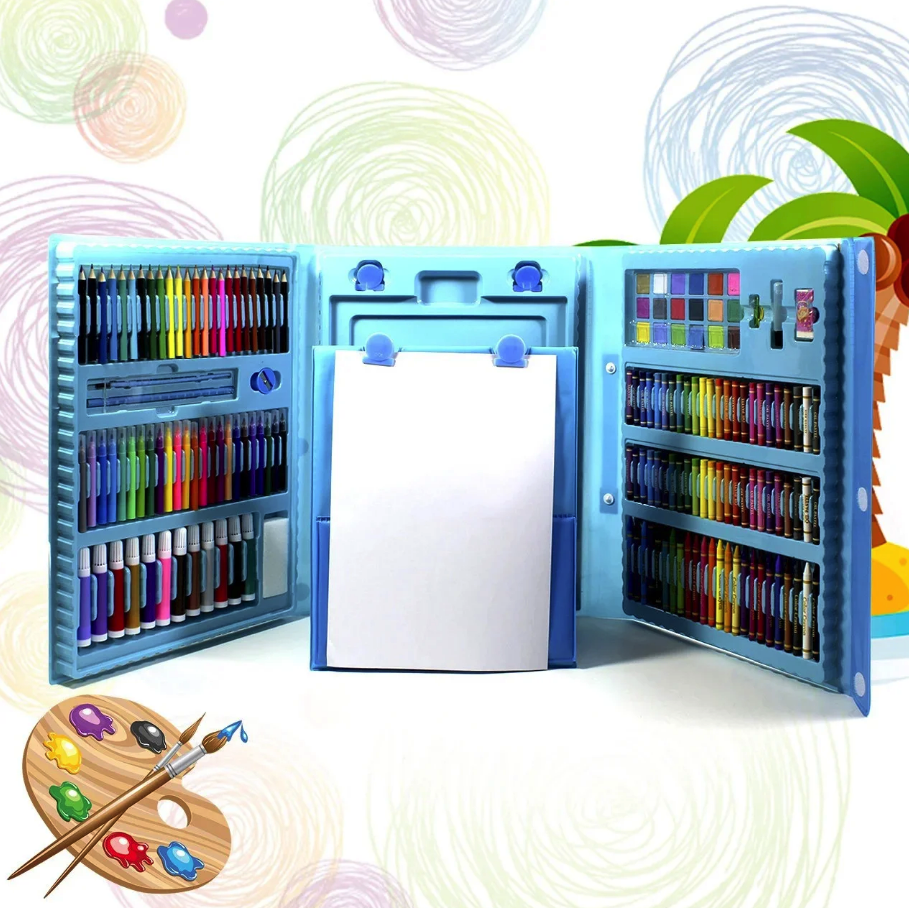 Дитячий розкладний набір для малювання з мольбертом, 208 предметів ∙ Художній набір для творчості ∙ Фломастери ∙ Фарби ∙ Пастельна крейда ∙ Планшет - мініатюра 9